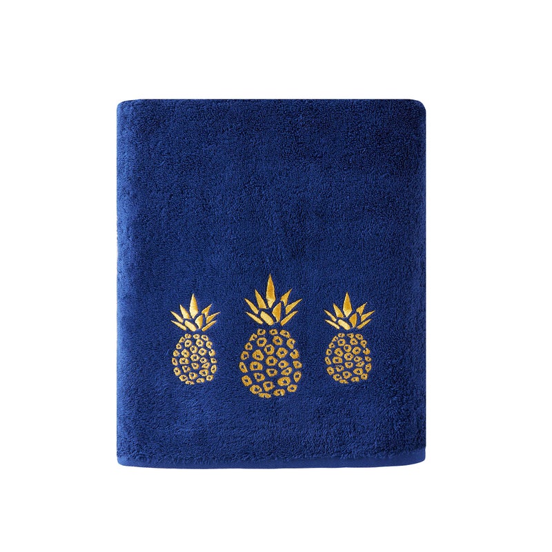 SKL Home by Saturday Knight Ltd. Gilded Pineapple Bath Towel, Navy - Image 1